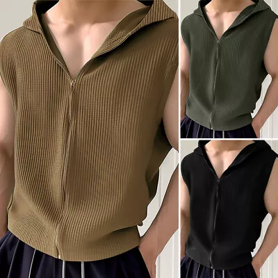 Buy UK Fashion Men Sleeveless Zip Up Hoodies Tank Tops Vest Sports Gym Solid T Shirt • 15.99£