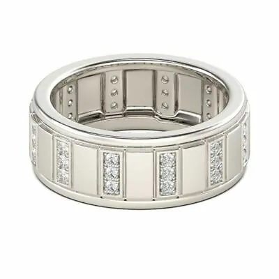 Buy New Men's Band Classic Round Cut Diamond Silver Handmade Ring VVS1/D Lab-Created • 99£