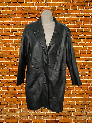 Buy Womens Black Real Leather Size Uk 16 Single Breasted Vintage Gothic Jacket Coat • 24.99£