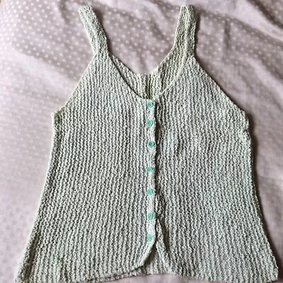 Buy Vintage Pale Green Crochet Handmade Knit Top Vest Camisole Summer Knit 1980’s • 8£