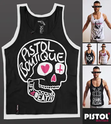 Buy Pistol Boutique Men's Black LOGO DOODLE SKULL LIFE & DEATH Vest Singlet Tank • 21.24£
