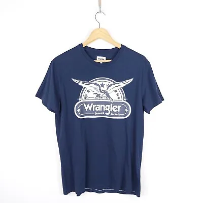 Buy Wrangler Men's Blue Graphic Print Short Sleeve T-shirt Size Large • 16£
