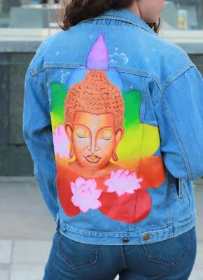 Buy Hand Painted Denim Jacket Buddha Spiritual Woman Jeans  Art • 159.99£