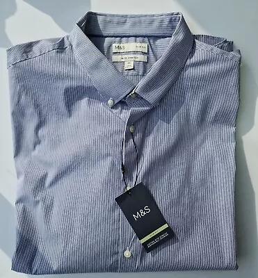Buy M&S  Mens Shirts 4XL Striped Slim Fit Shirts Cotton Rich Shirt Denim Colour. • 18.99£