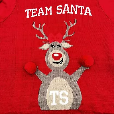 Buy Dari Women Team Santa Rudolph X-Large Sweater Christmas Pom Pom Crew Neck • 21.23£