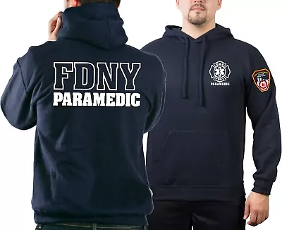 Buy Hoodie Navy, FDNY (outline) PARAMEDIC, With Emblem On Sleeves • 51.83£