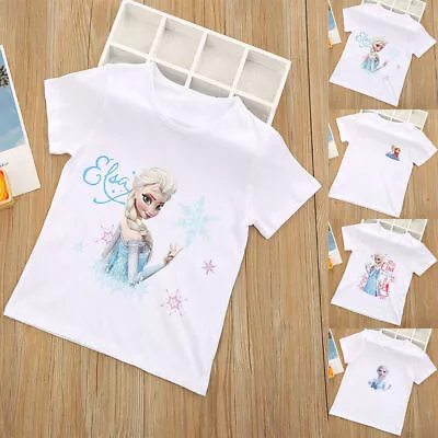 Buy Girls Kids Elsa Print Short Sleeve Tops Summer Blouse Tee Shirts T-shirt Costume • 4.59£