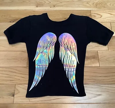 Buy 💋Lovebomb Holographic Christmas Angel Wings Black Child’s T-Shirt.Goth.Y2K.S • 4.99£