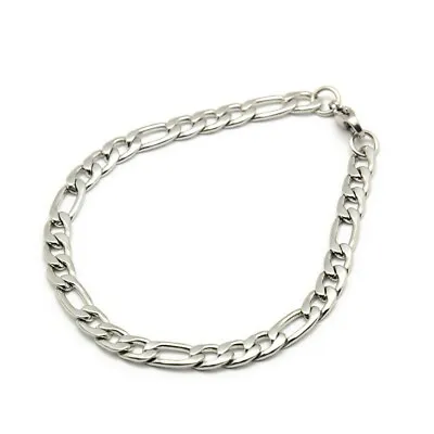 Buy Stainless Steel 6mm Figaro Curb Chain Bracelet Mens 21cm UK • 3.99£