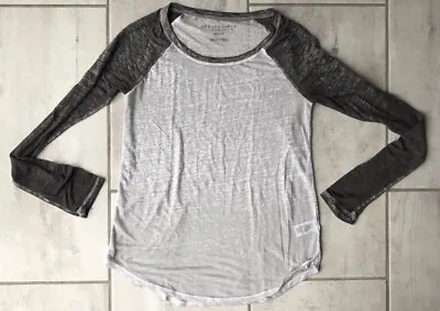 Buy Aeropostale Womens T-Shirt Gray Black Heathered Raglan Sleeves Scoop Neck Tee XS • 9.23£
