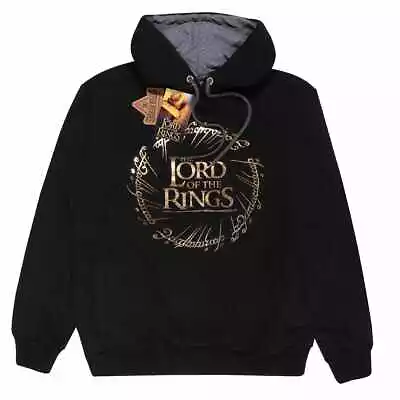 Buy Lord Of The Rings - Gold Foil Logo Unisex Black Contrast Pullover Hoo - M777z • 37.37£