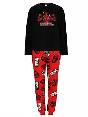 Buy Marvel Deadpool Pyjama Set Polyester Fleece Black Red PJ Mens  • 17.99£