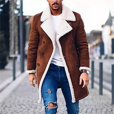 Buy Mens Fashion Parka Outwear Winter Warm Jacket Coat Faux Suede Fleece Lined Lapel • 32.36£