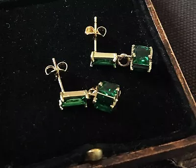 Buy Vintage Style Jewellery Green Gemstones Earrings 14K Gold Plated • 9.99£