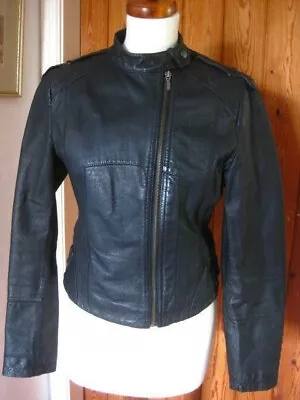 Buy NEXT Leather Jacket 10 8 Biker Racer Buckles Sexy Asymmetric Zip Black Soft Real • 64.99£