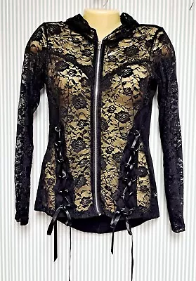 Buy 💖 ROYAL BONES By DAANG    Small    Black Lace Zip Up Hoodie Goth Grunge Jacket • 55.98£