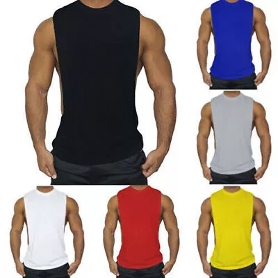 Buy Vest Tank Top Muscle Cut Sport Gym Fitness Training Bodybuilding T-Shirt Men New • 13.19£