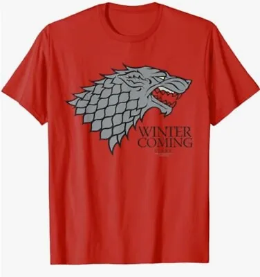 Buy Game Of Thrones Merch Winter Is Coming Dragon T-Shirt Cranberry Red Mens Size L • 9£