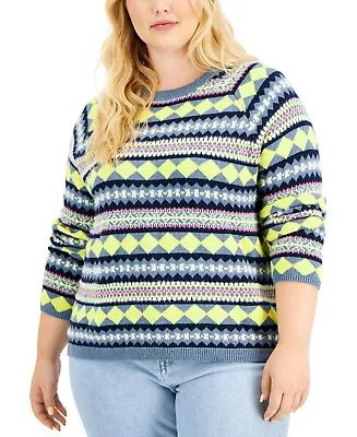 Buy Style & Co Plus Size  2X Argyle Crewneck Sweater In Modern Funky Pattern NWT • 21.59£