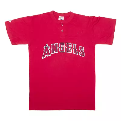 Buy MAJESTIC Los Angeles Angels Mens T-Shirt Red USA Button Neck M • 9.99£