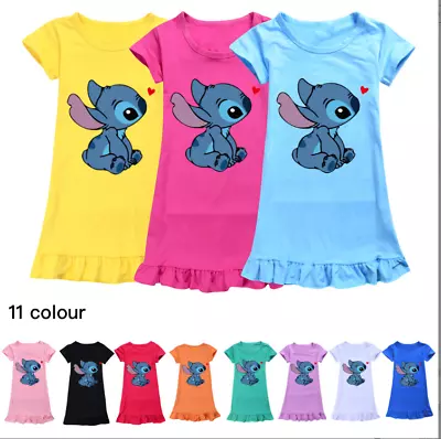 Buy 2022 Kids Lilo And Stitch Sleepwear Girls Dress Pyjamas Nightdress Dress 2-10Y • 7.88£
