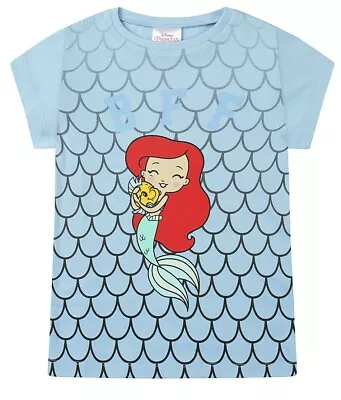 Buy  Girls Licenced Official Disney Little Mermaid And Flounder Cotton Ariel T-shirt • 5.99£
