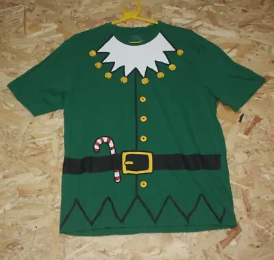 Buy M&S Christmas Elf T-Shirt Green Medium Costume Candy Cane Sleigh Bells Mens • 12.10£