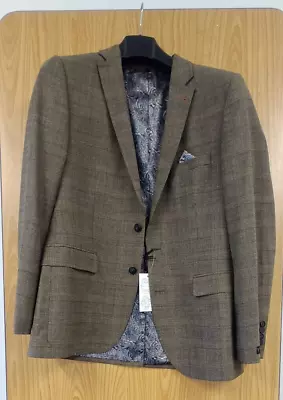Buy Jacamo - Flintoff Brown Wool Checked Slim Jacket - Size 44 • 22.50£