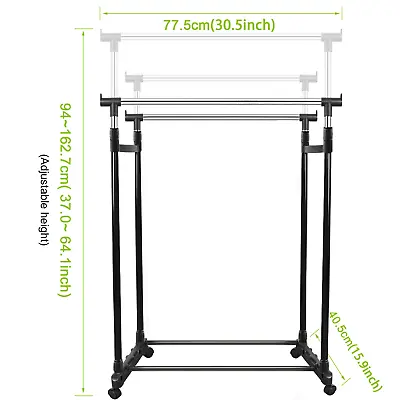 Buy DOUBLE Clothes Coat Rail Garment Dress Hanging Display Stand On Wheels Shoe Rack • 13.88£