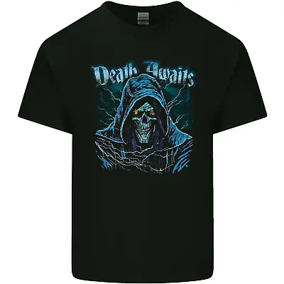 Buy Death Awaits Evil Grim Reaper Skull Mens Cotton T-Shirt Tee Top • 8.75£