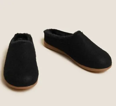 Buy Womens Black Slip On Mule Slippers Ex M&S Ladies Lined House Shoes Rrp £17.50 • 13.75£