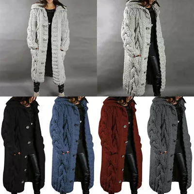 Buy Ladies Chunky Knit Sweater Open Front Pocket Coat Long Cardigan Coat Tops Jacket • 36.62£