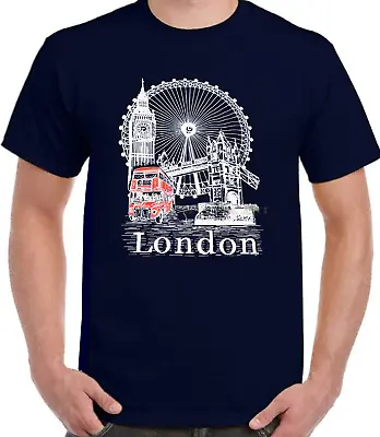 Buy SOUVENİR OF LONDON ENGLAND GIFT -London Eye-Big Ben-Bus DESIGN UNISEX T.SHIRT. • 7.49£