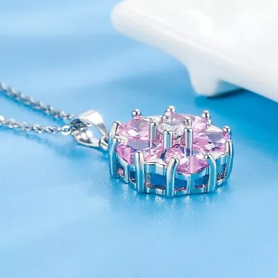 Buy Pink Crystal Flower Pendant Necklace 925 Sterling Silver Women’s Jewellery Gift  • 4.99£