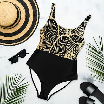 Buy Gold Leaf One-Piece Black Swimsuit - A Perfect Blend Of Elegance And Style • 58.59£