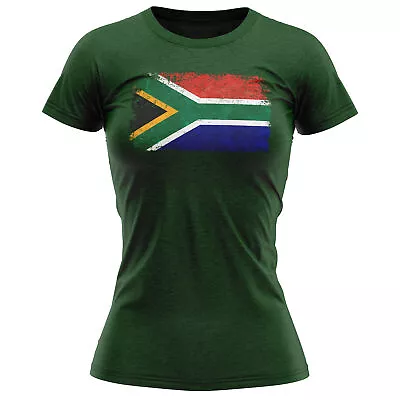 Buy South Africa Grunge Flag Womens T Shirt Shirt Country Rugby Her Rugga Cup Foo... • 14.99£