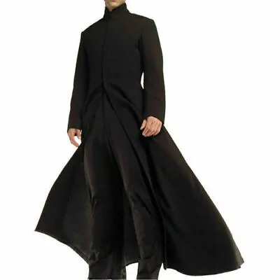 Buy Matrix Neo Cotton Coat Keanu Reeves Black Cotton Trench Gothic Jacket Coat • 88.24£