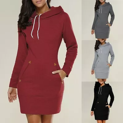 Buy Fashionable Ladies Long Sleeve Sweatshirt Hooded Bodycon Dress With Pocket • 20.21£
