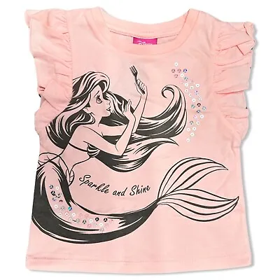 Buy Girls Disney Princess Little Mermaid Ariel Ruffle Pink T-Shirt Top Age 2-6 Years • 7£