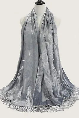 Buy Velvet Scarf/shawl  ,grey  Beautiful Design , Cape/ Wrap /goth • 13.90£