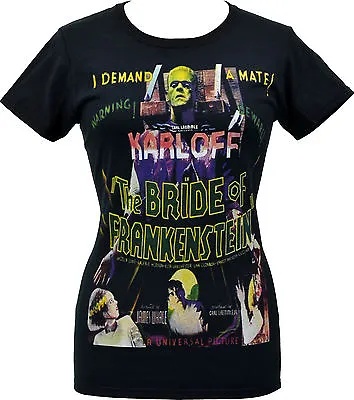 Buy Womens Horror T-shirt Karloff Bride Of Frankenstein Monster Halloween Goth • 20.50£