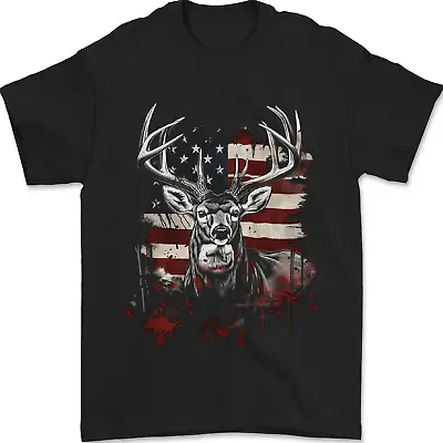 Buy An American Deer With Flag USA Hunting Mens T-Shirt 100% Cotton • 8.49£