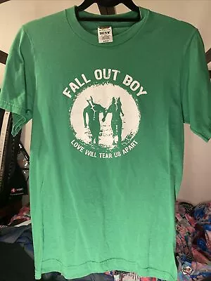 Buy RARE 2005 Fall Out Boy Love Will Tear Us Apart Green T-shirt - Size S (fits M) • 80£