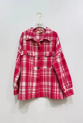 Buy Womens Plaid Shacket Pink Checked Shirt Jacket BNWT Made In Italy Size 12 14 16 • 39.99£