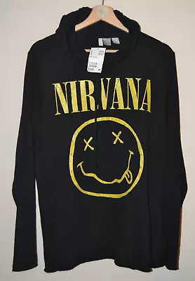 Buy BNWT Mens H&M Nirvana Black Lightweight Rough Edge Hoodie Size Large • 22.50£
