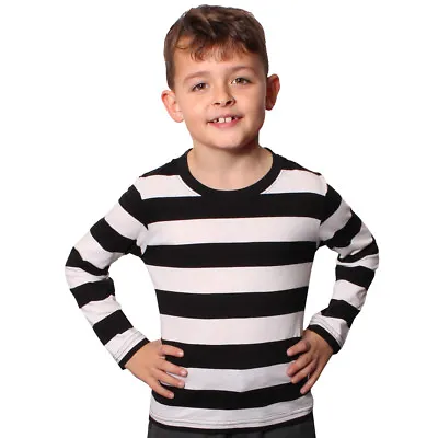Buy Child Black White Long Sleeve Striped T-shirt Top Fancy Dress Costume Book Day • 9.99£