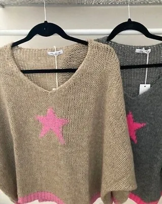 Buy New Billi Soft Oversized V Neck Star Jumper Sweater Top One Size 10 - 14 • 45£