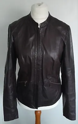 Buy LONG TALL SALLY - Biker Style REAL LEATHER Jacket Dark MAROON Size 10 • 69.99£