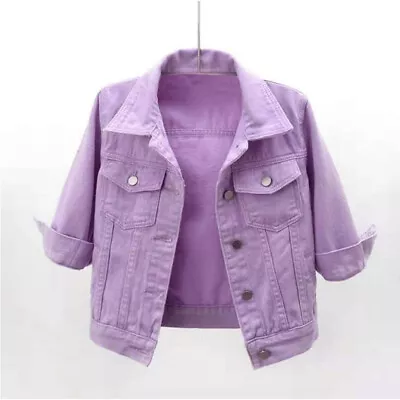 Buy Womens Denim Jacket Womens Coat Color Plain Top Button Up Ladies Short Jean Top • 18.24£