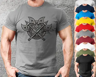 Buy 2 Viking Axes Gym T-shirt Bodybuilding Gym Fit Fitted Training Top Clothing Mens • 8.99£